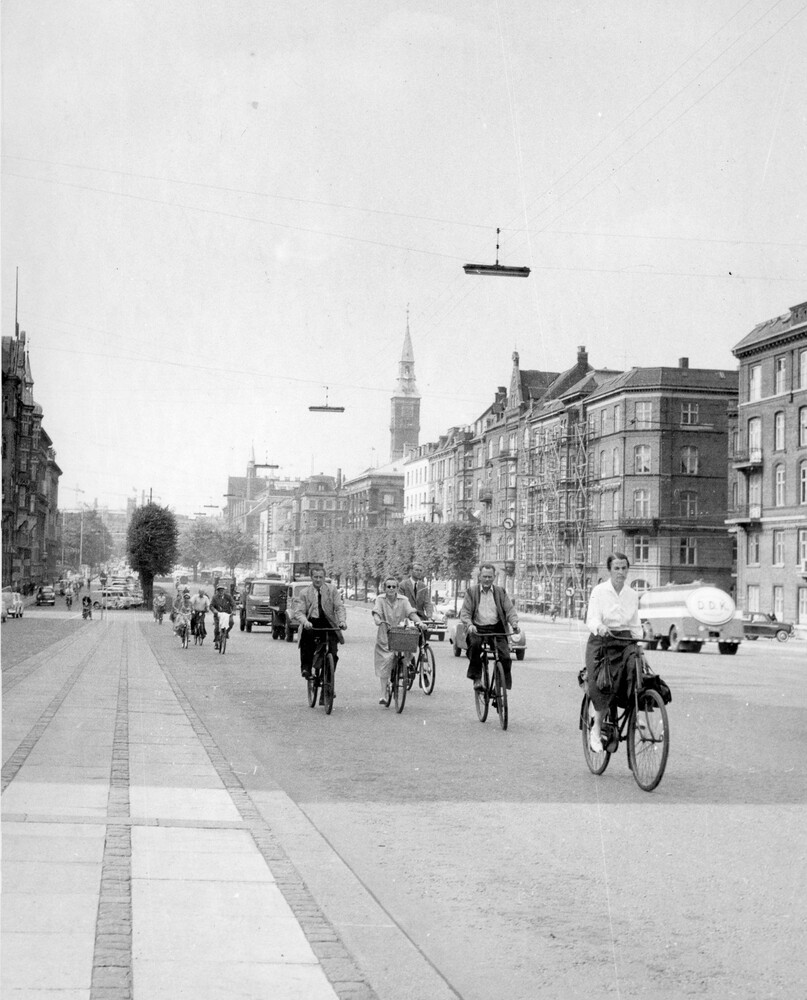 Bicyclists on a city street.
