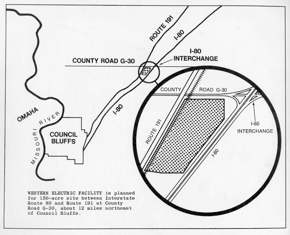 map with inset showing location of a facility in relation to highways