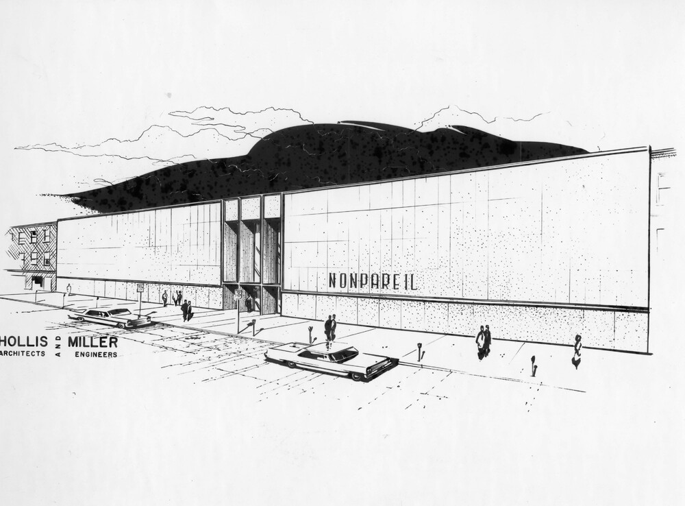 Architectural drawing of a building.