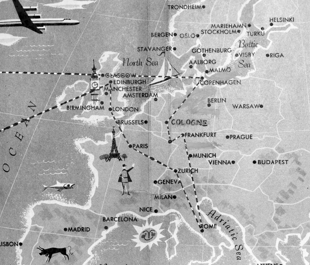 Map of Europe showing cities to be visited.