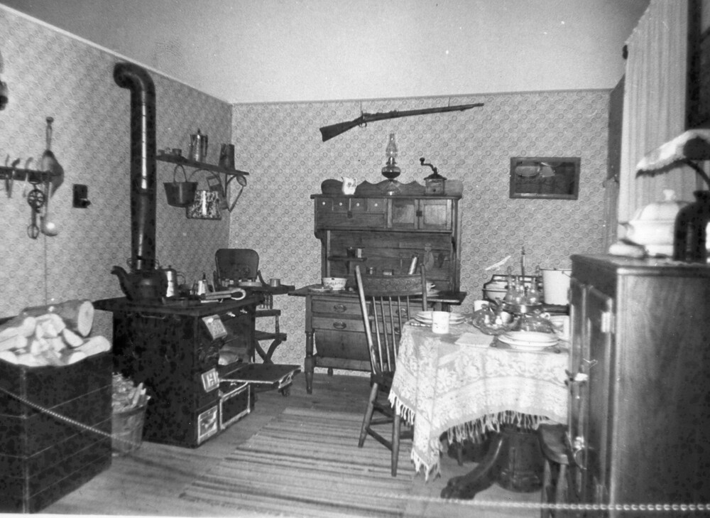 A museum room set up as a kitchen.