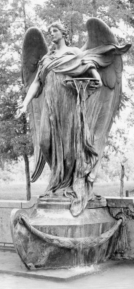 large, outdoor, fountain statue of angel