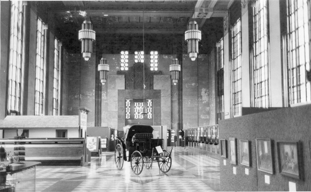 vast interior of a building in art deco style