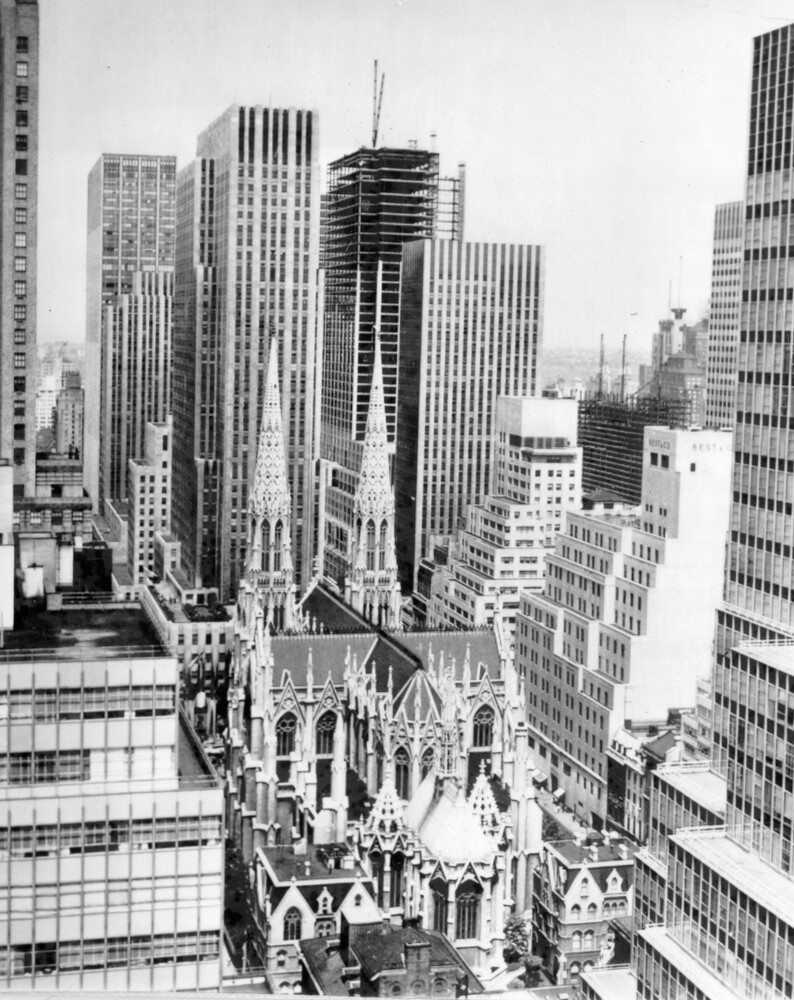 Cathedral amidst skyscrapers.