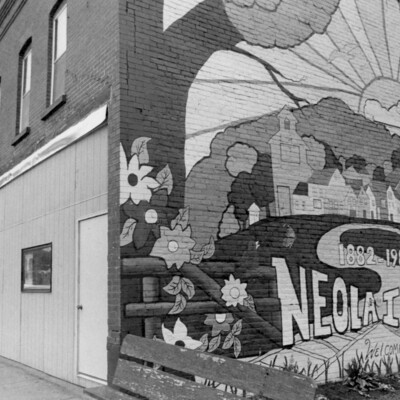 A painted mural on a building.