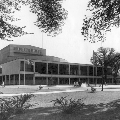 Large theater building.