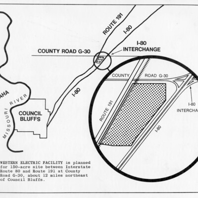 map with inset showing location of a facility in relation to highways