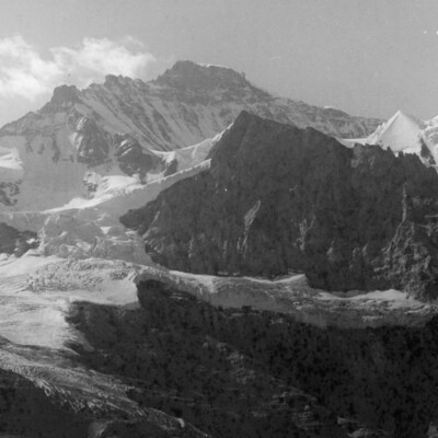 Snow-covered mountains.