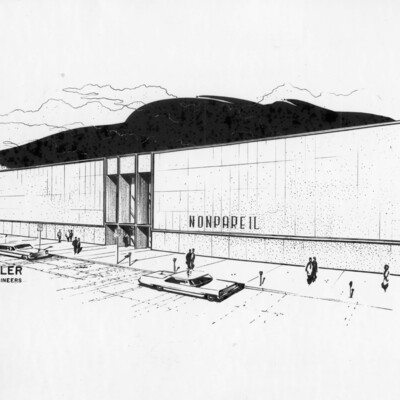 Architectural drawing of a building.