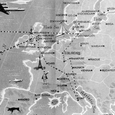 Map of Europe showing cities to be visited.