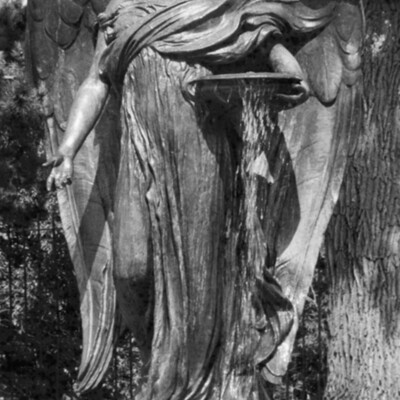 large outdoor statue/fountain of an angel