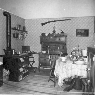 A museum room set up as a kitchen.