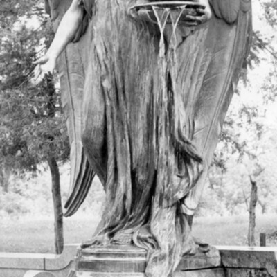 large, outdoor, fountain statue of angel