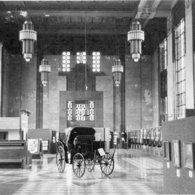vast interior of a building in art deco style
