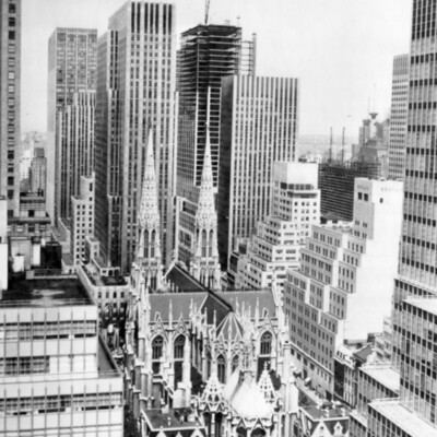 Cathedral amidst skyscrapers.